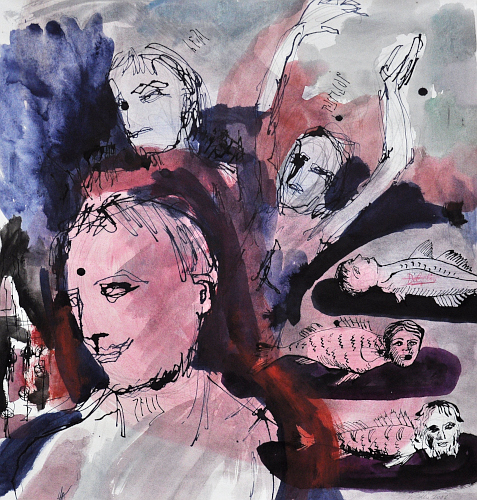 Violett, Tusche, Aquarell auf Papier, 42 x 43 cm