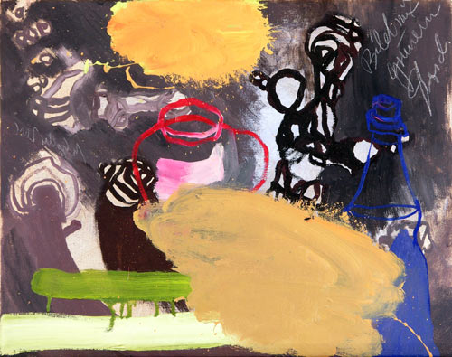 Bild mit grnem Strich, l auf Leinwand, 40 x 50 cm