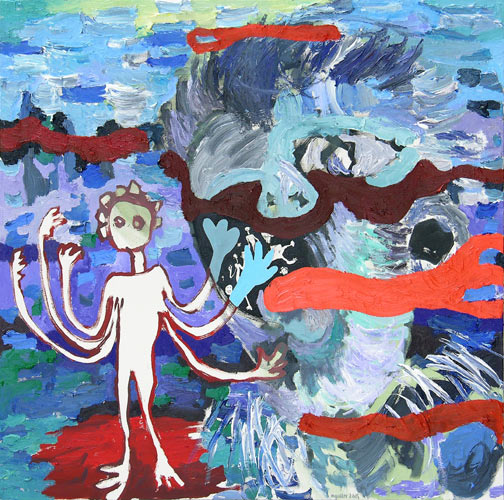Blauhndiger Rebell, l auf Leinwand, 80 x 80 cm