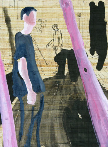 Der Bilderbetrachter, Mischtechnik auf Papyrus, 63 x 48 cm