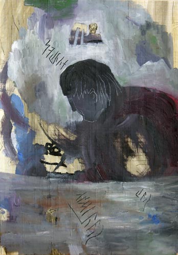 Der Farbenanmischer, Mischtechnik auf Papyrus, 68 x 48 cm