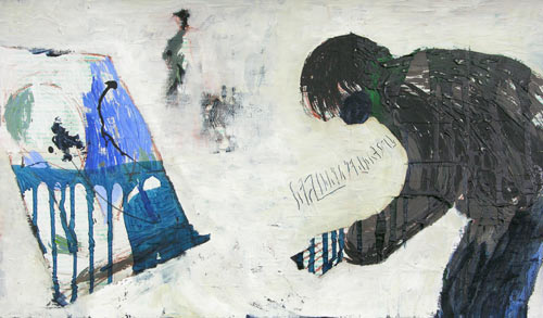 Der Farbenanmischer, Mischtechnik auf Papier, 58 x 98 cm
