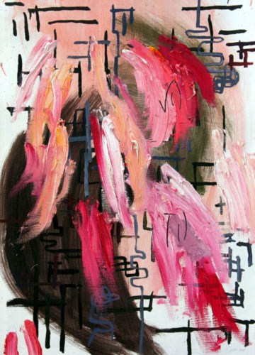 Flamingos, l auf Papier, 66 x 48 cm