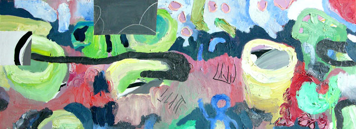 Glas und Blatt, l auf Hartfaser, 47 x 125 cm