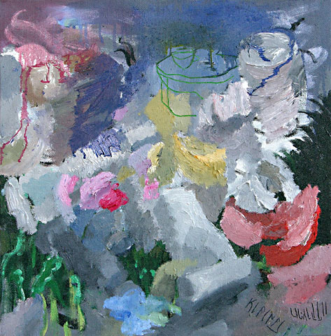 Stillleben mit grau (kleines Waldbild), l auf Hartfaser, 55 x 54 cm