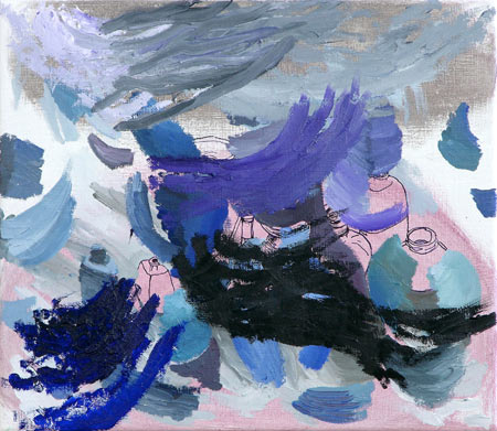 Stillleben mit blau, l auf Leinwand, 35 x 40 cm