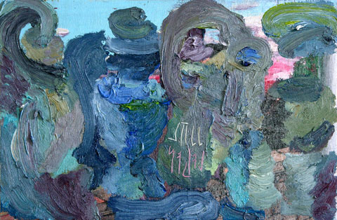 Stillleben mit grau, Öl auf Hartfaser, 34 x 51 cm