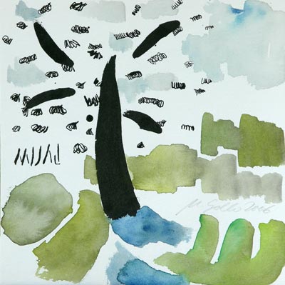 Baum, Tusche, Aquarell, 20 x 20 cm