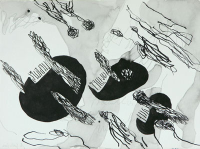 Lichtung, Wissen, Ruf, Tusche auf Papier, 24 x 32 cm