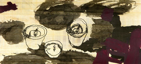 Stillleben, Tusche, l auf Papyrus, 15 x 32 cm