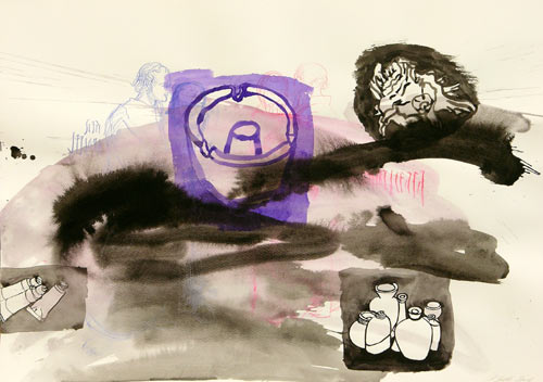 Vier Apostel, Tusche, Farbstifte, Aquarell auf Papier, 50 x 70 cm