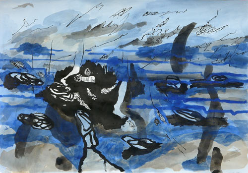Wunder, Tusche und Farbstifte auf Papier, 50 x 70 cm