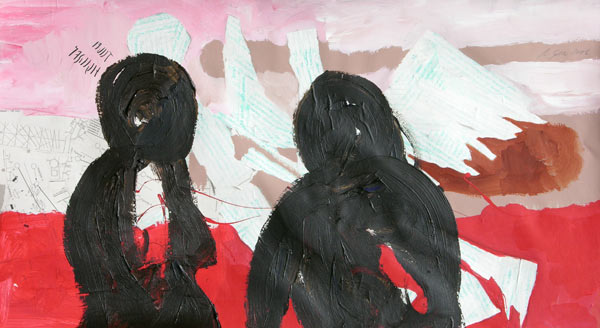 zwei Figuren, Mischtechnik auf Papier, 65 x 95 cm