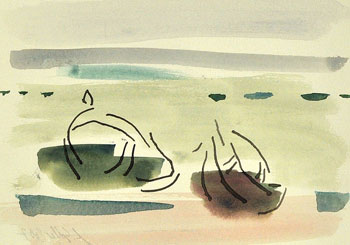 Boote, Mischtechnik auf Papier, 15 x 21 cm