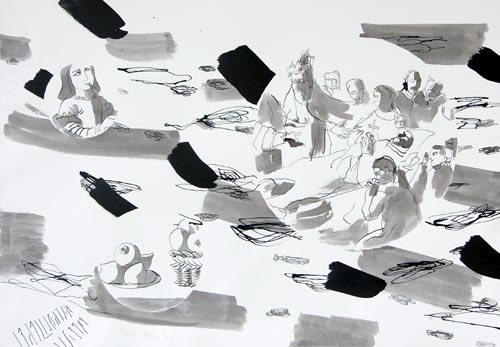 Katholisches Experiment, Tusche auf Papier, 47 x 67 cm
