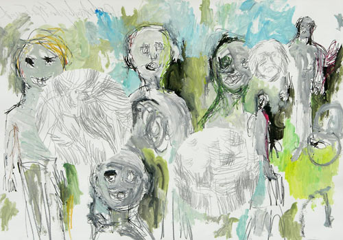 Protestantisches Experiment, Mischtechnik auf Papier, 47 x 67 cm