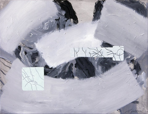 Zwei Kpfe mit Hnden, l auf Leinwand, 46 x 60 cm