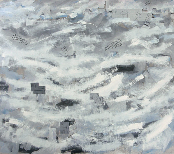 Autistisches Experiment (Landschaft mit zwei Drfern), l auf Leinwand, 160 x 180 cm