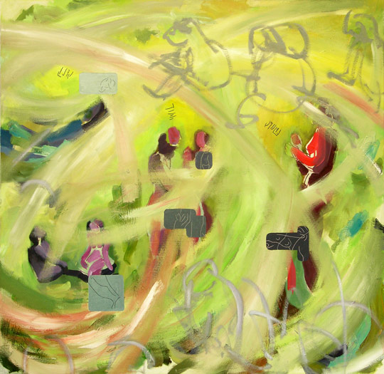 Lesung mit gelb, l auf Leinwand, 146 x 150 cm